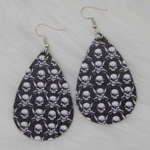 New Large Tear Drop Shaped Skull and Cross Bones Foam Earrings